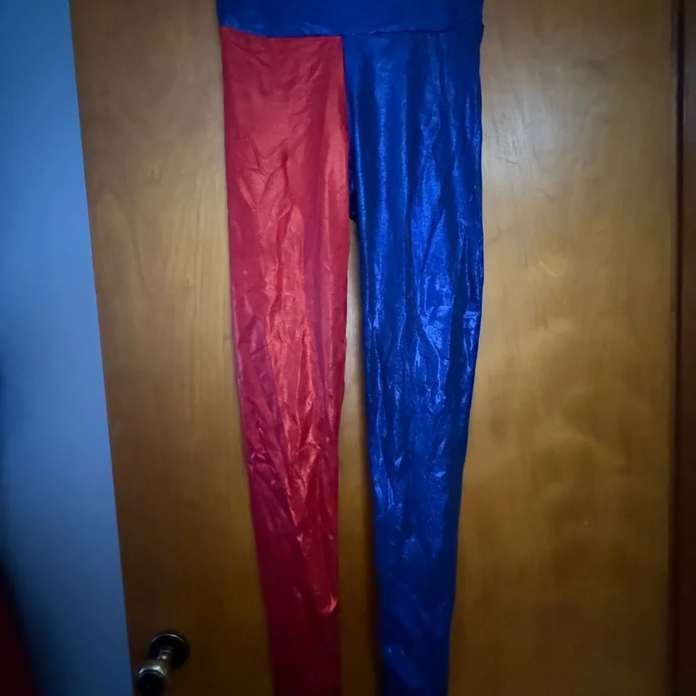 Harley Quinn Red and Blue Sparkle Women's Leggings - Picture 2 of 4